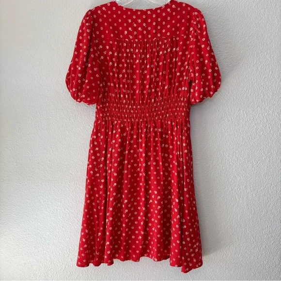 Madewell Women's Sophia Mini Dress Red Bandana Flower Floral Medium Puff Sleeve - Picture 3 of 13